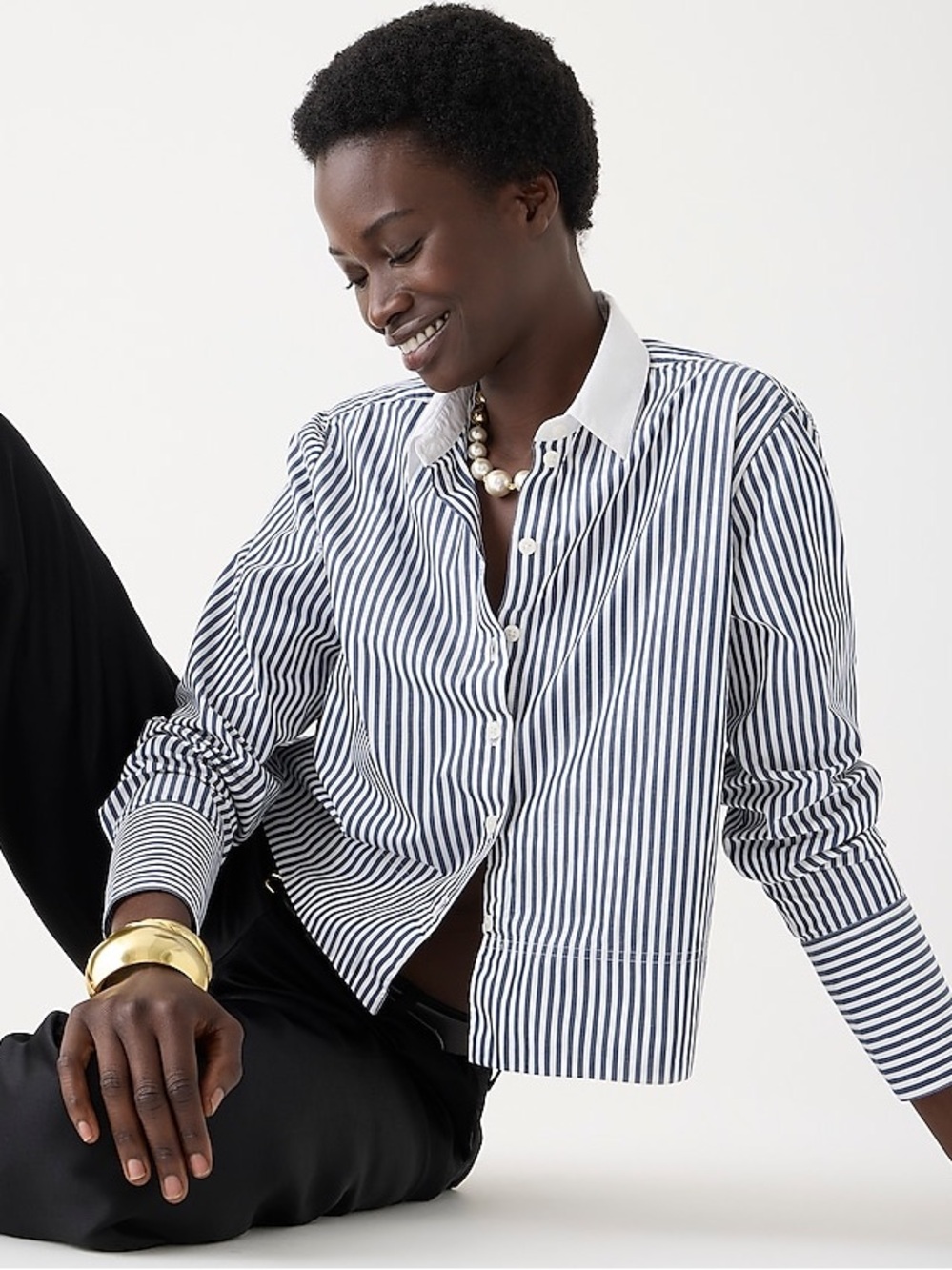 J.Crew Relaxed-fit cropped cotton poplin shirt in stripe - Picture 2 of 7